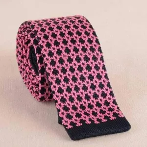 Dot Pattern Wide Knitted Neck Tie - Pink