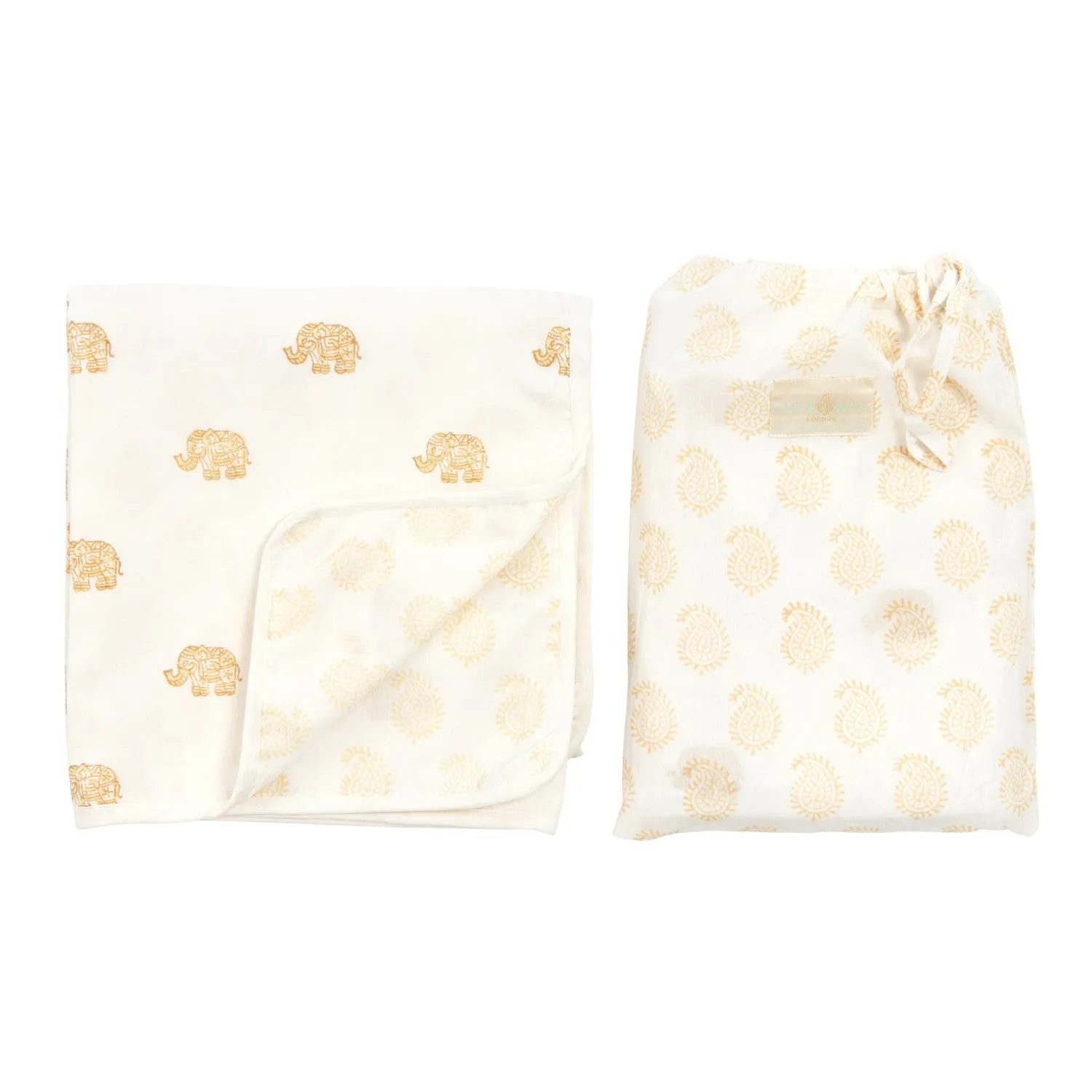 Elephant & Small Paisley Reversible Swaddle Blanket