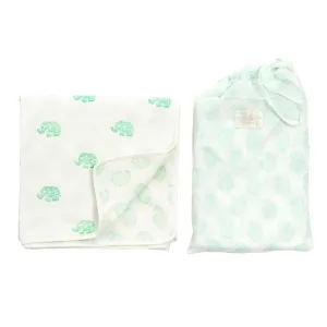 Elephant & Small Paisley Reversible Swaddle Blanket