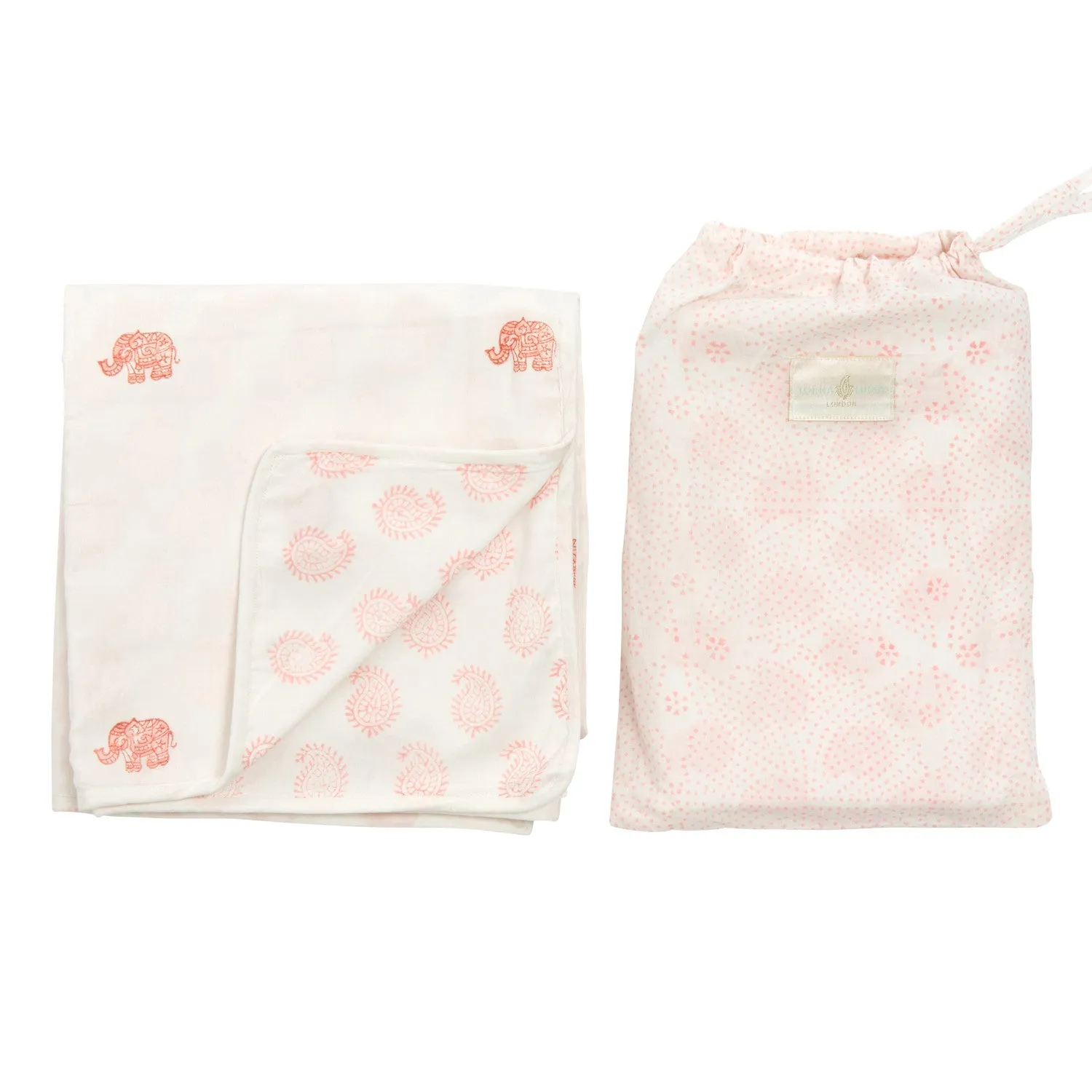 Elephant & Small Paisley Reversible Swaddle Blanket