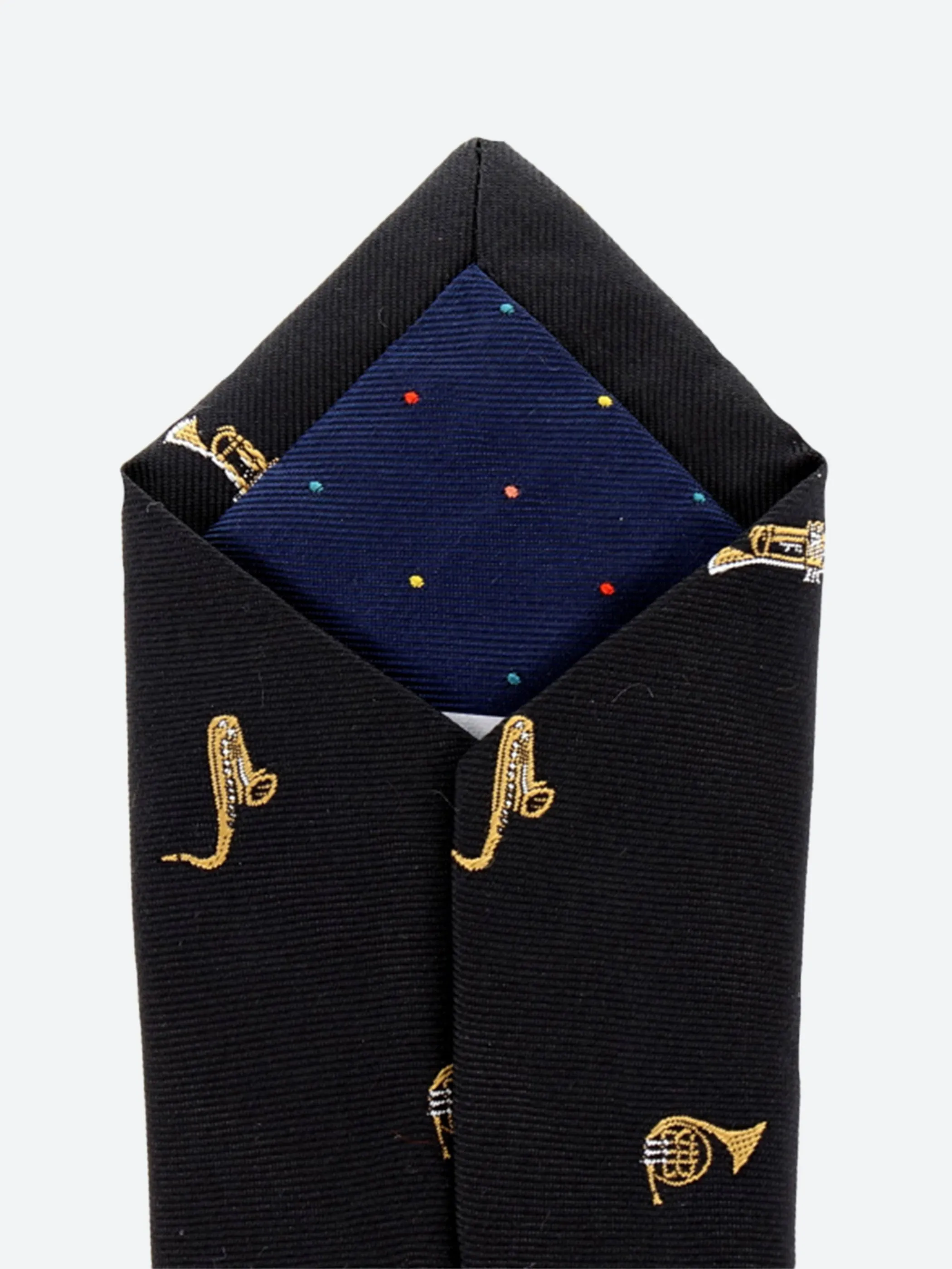 Embroidered Musical Instrument Motif Silk Tie