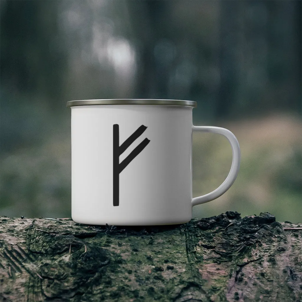Fehu (Wealth) Viking Rune Enamel Camping Mug