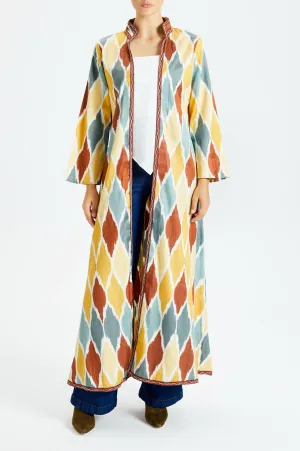 Fergana Silk Caftan Duster with Trim