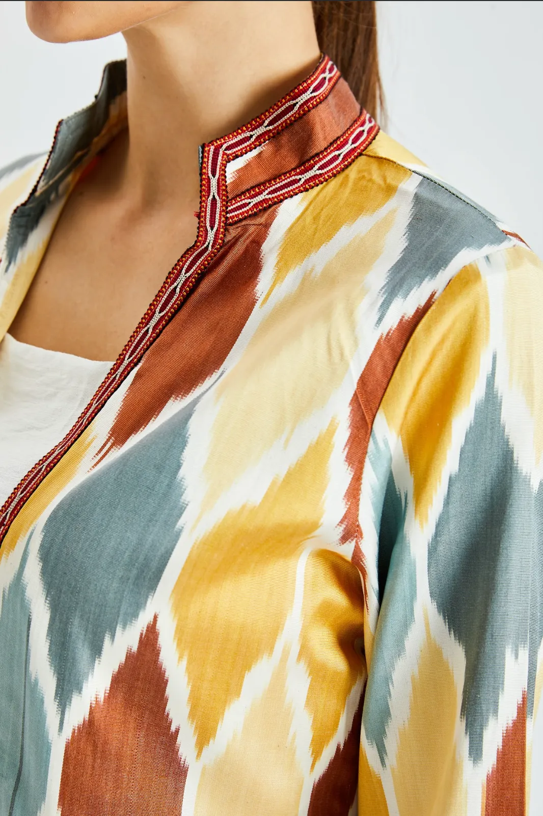 Fergana Silk Caftan Duster with Trim