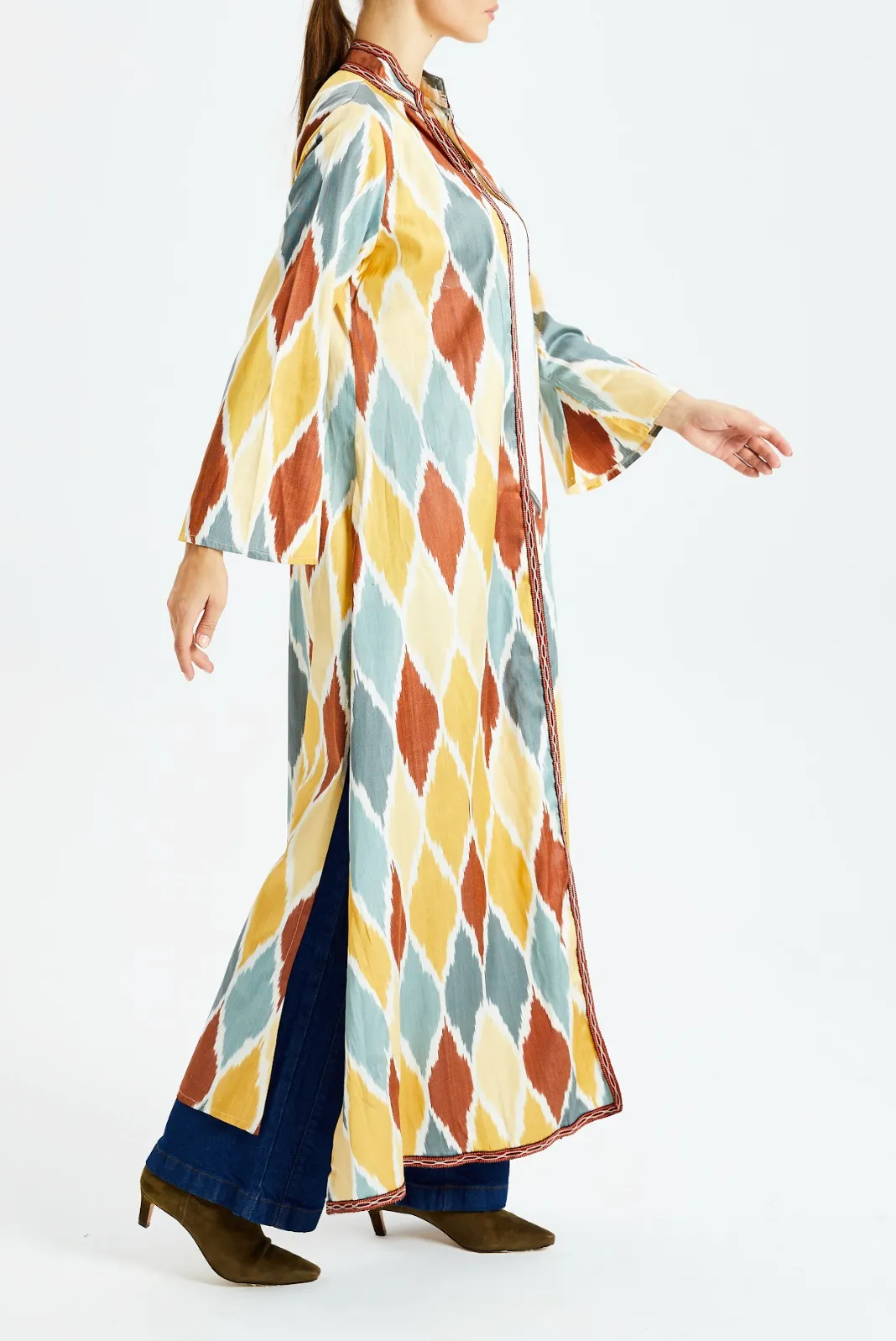 Fergana Silk Caftan Duster with Trim