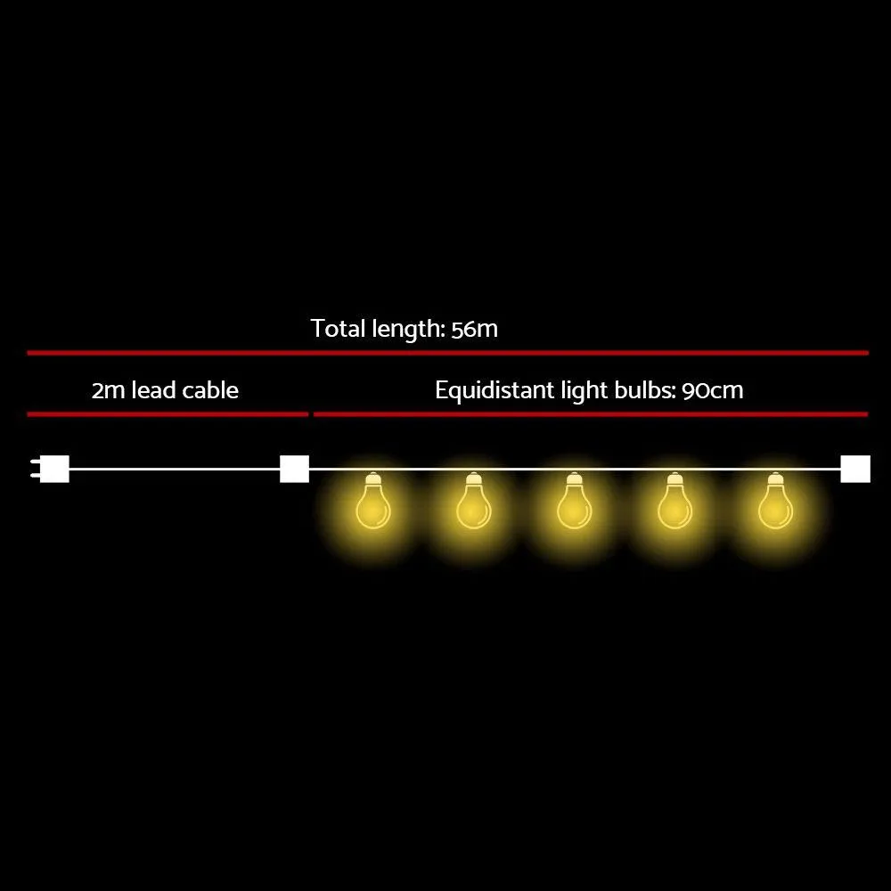 Festoon String Lights Christmas Blubs Outdoor Wedding Party Garden 56m