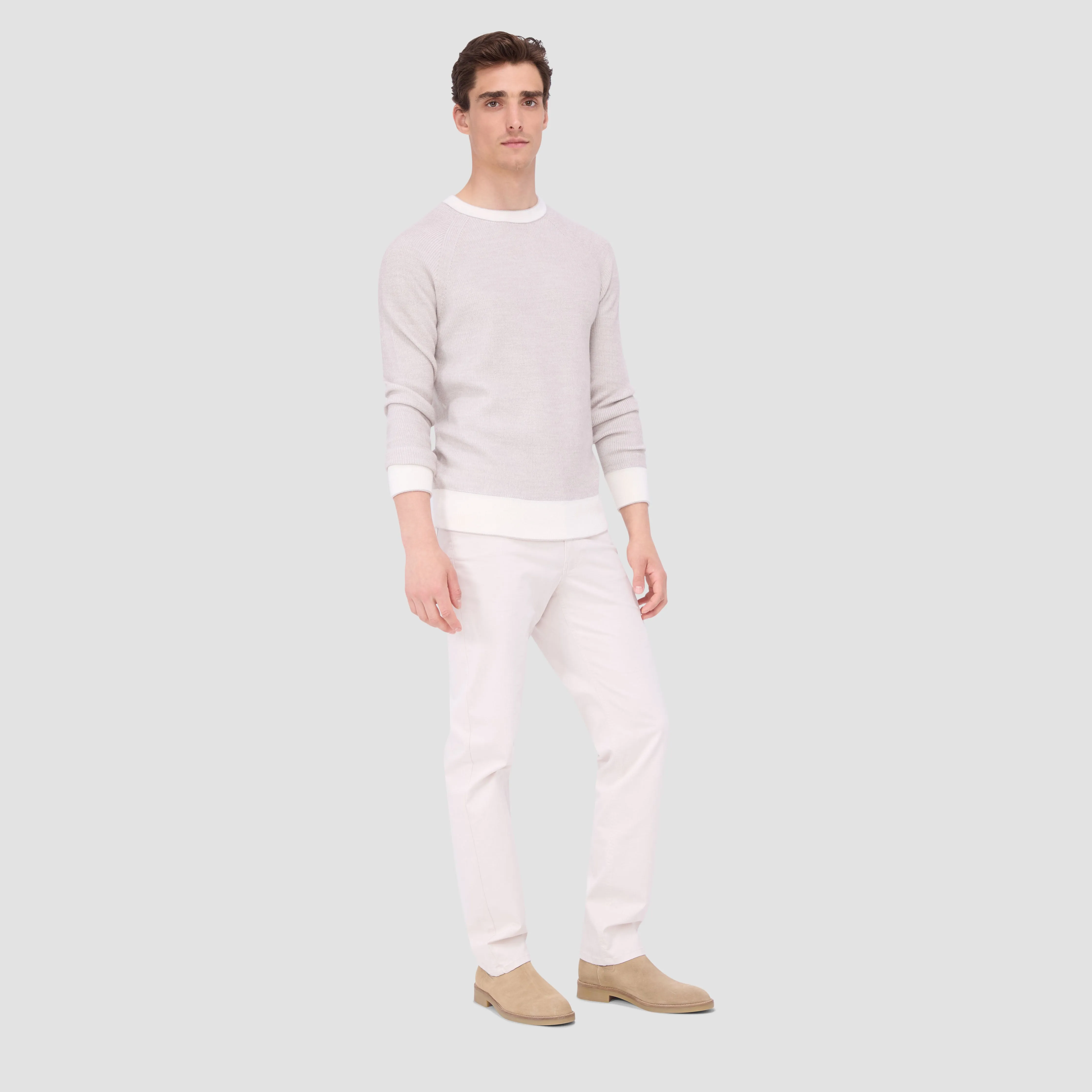 Fisherman Rib Jacquard Crew Neck Sweater
