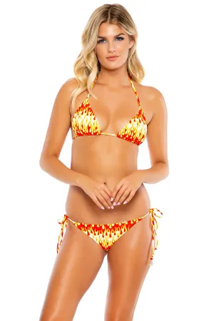 FLAME OF LOVE - Triangle Top & Wavey Ruched Back Tie Side Bottom • White