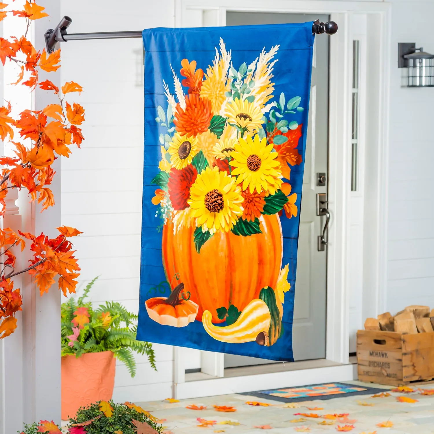 Floral Pumpkin House Linen Flag,13l10467