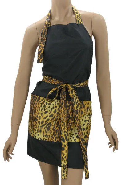 Funky Hair Stylist Salon Dog  Groomers Apron In Cheetah And Black