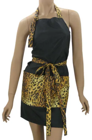 Funky Hair Stylist Salon Dog  Groomers Apron In Cheetah And Black