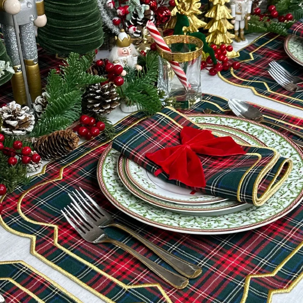 Georgina Plaid Napkin with Gold Embroidery (Set of 4)