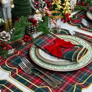 Georgina Plaid Napkin with Gold Embroidery (Set of 4)