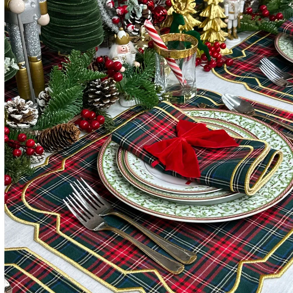 Georgina Plaid Napkin with Gold Embroidery (Set of 4)