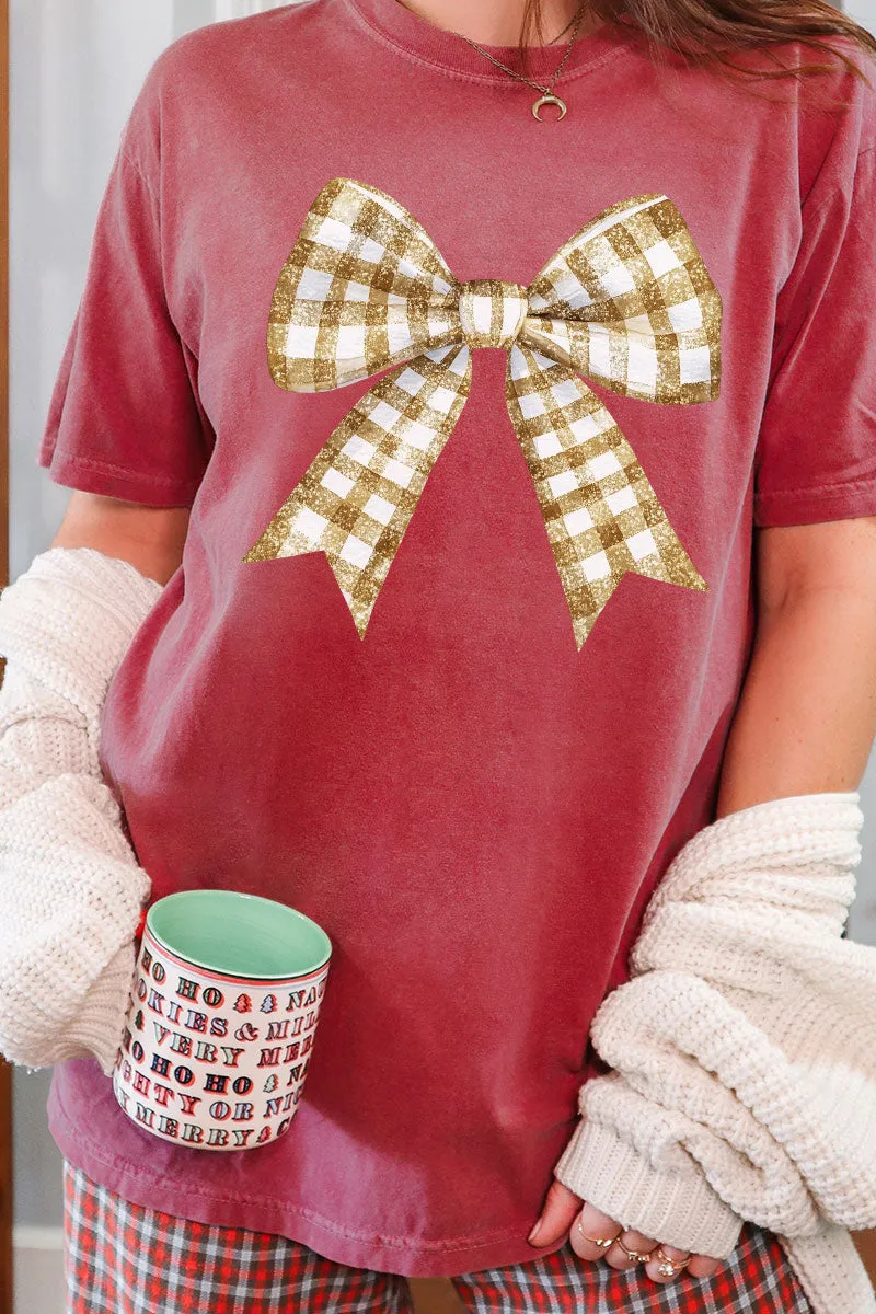 Gold Gingham Bow Comfort Colors Adult Ring-Spun Cotton Tee