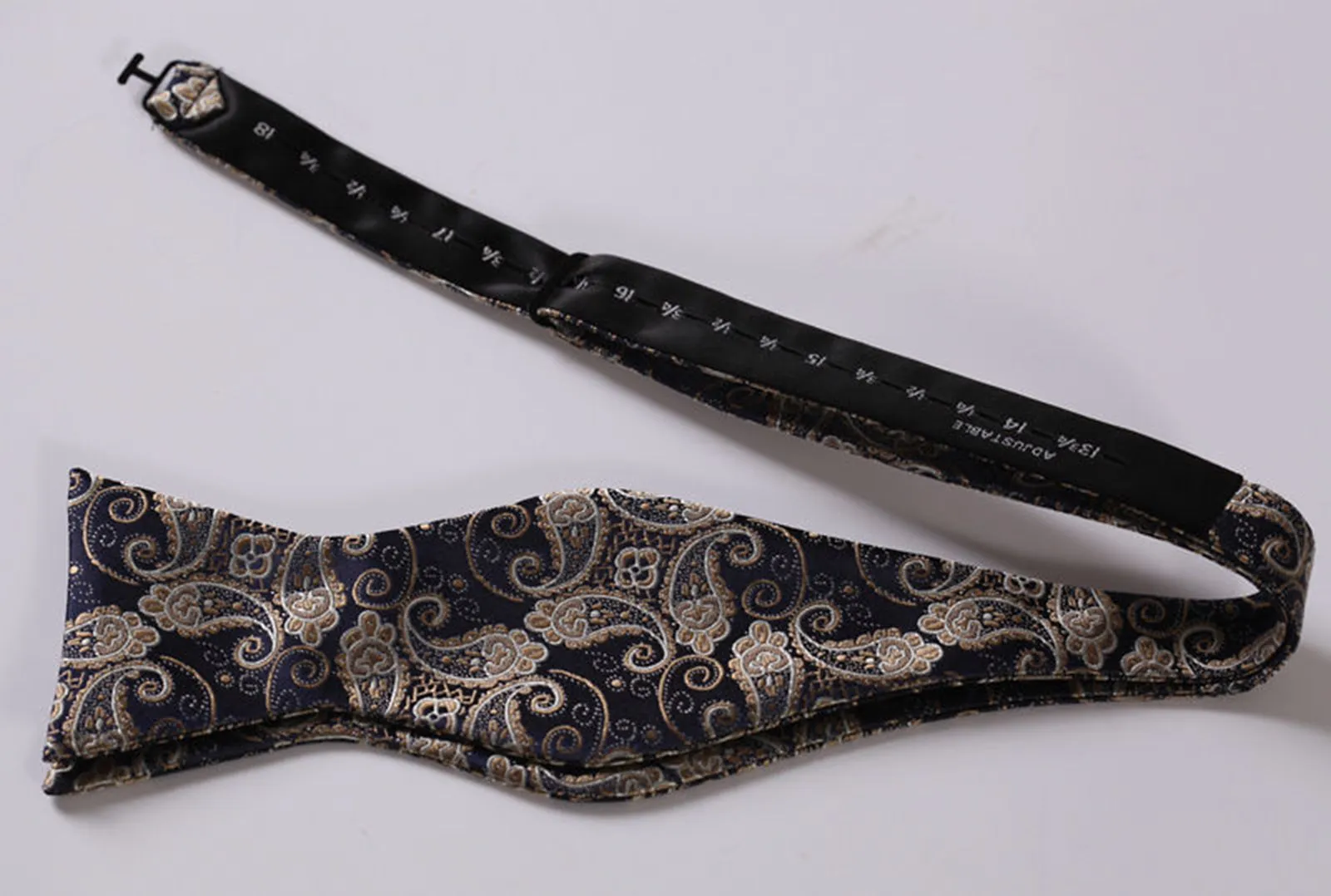 Gold Navy Blue Paisley Mens Silk Self tie Bow Tie with Pocket Squares Set