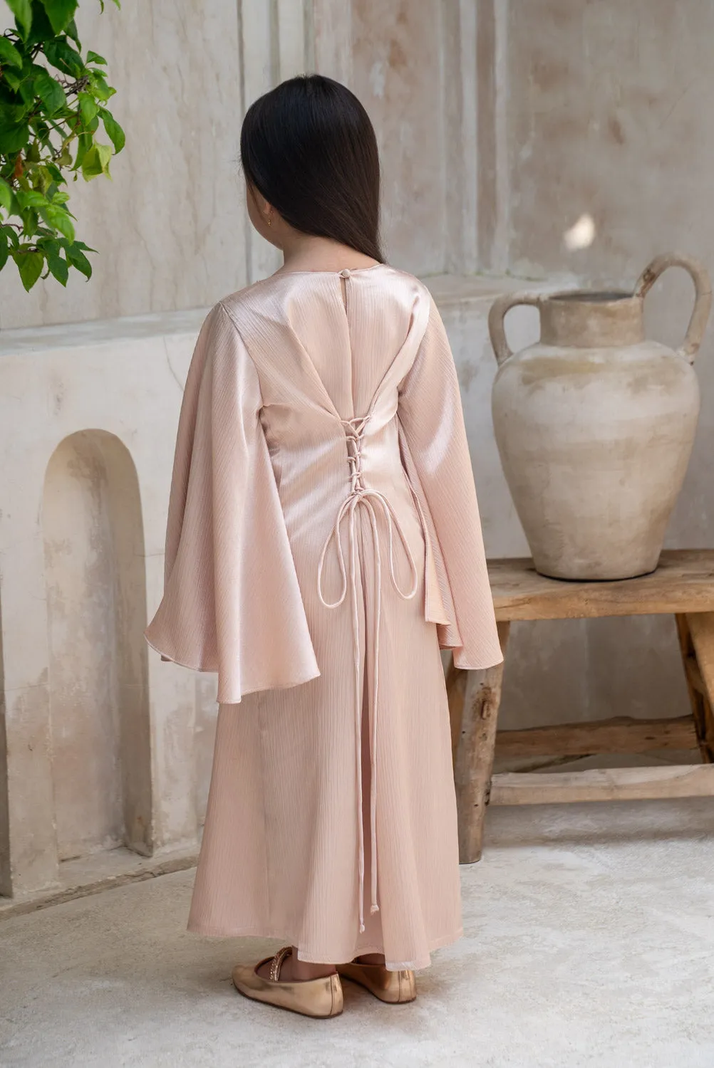 Golden Peach Charm Kids Abaya