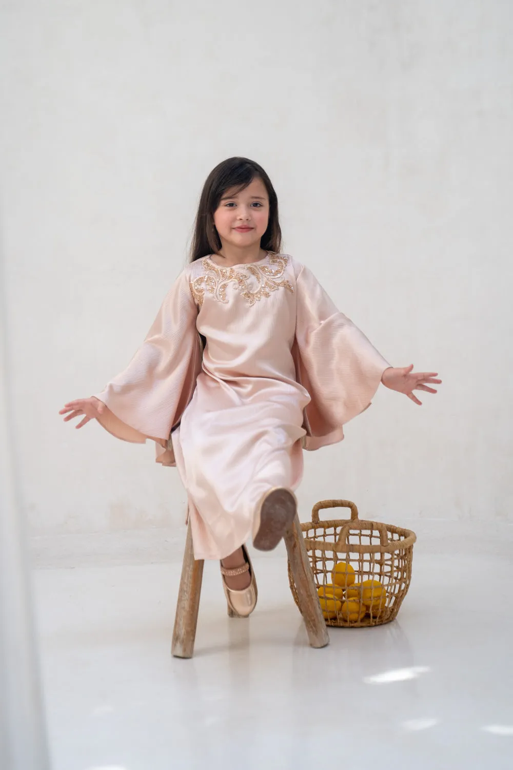 Golden Peach Charm Kids Abaya