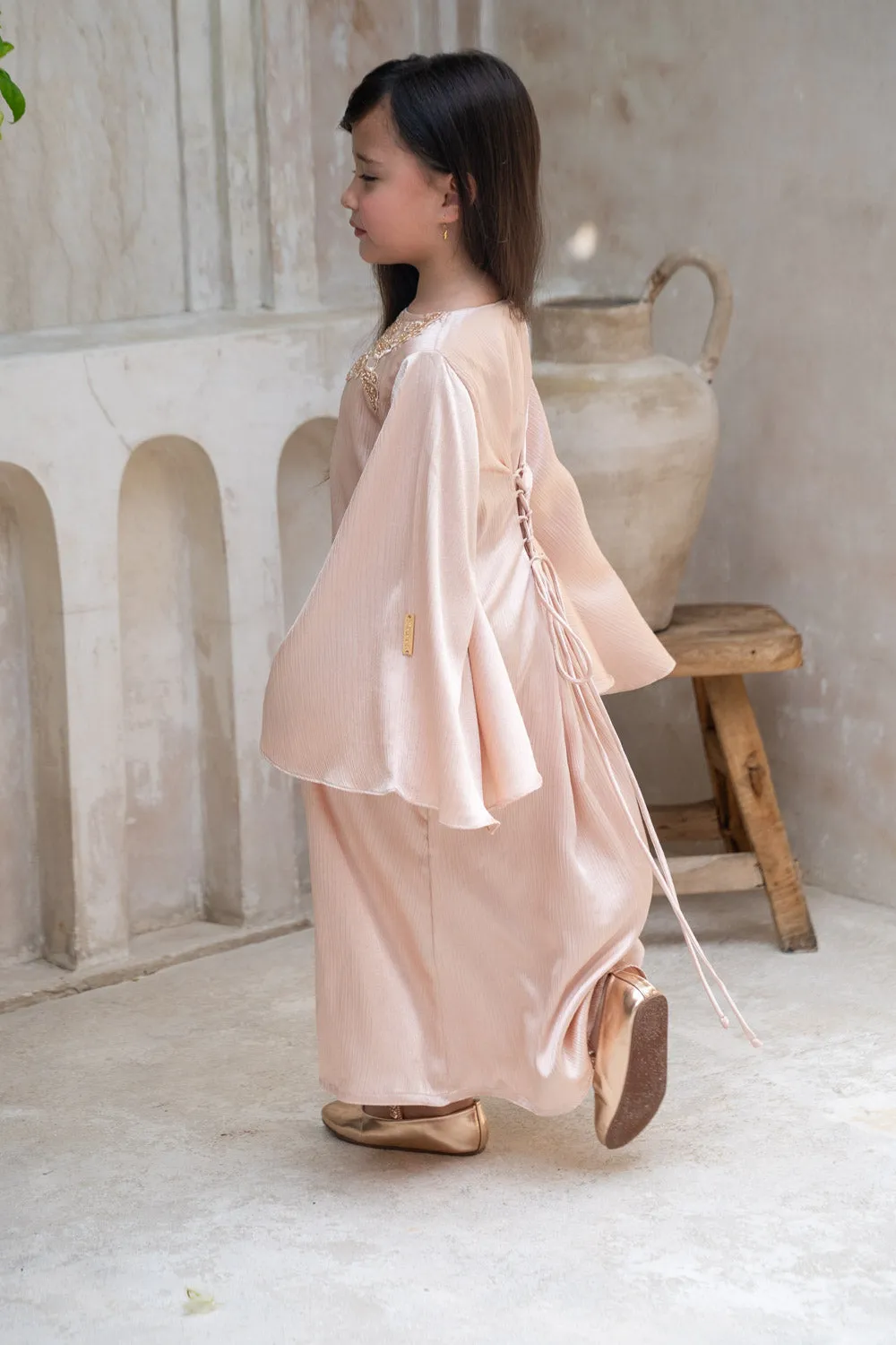 Golden Peach Charm Kids Abaya