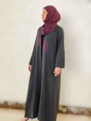Grey Abaya With Silk Applique