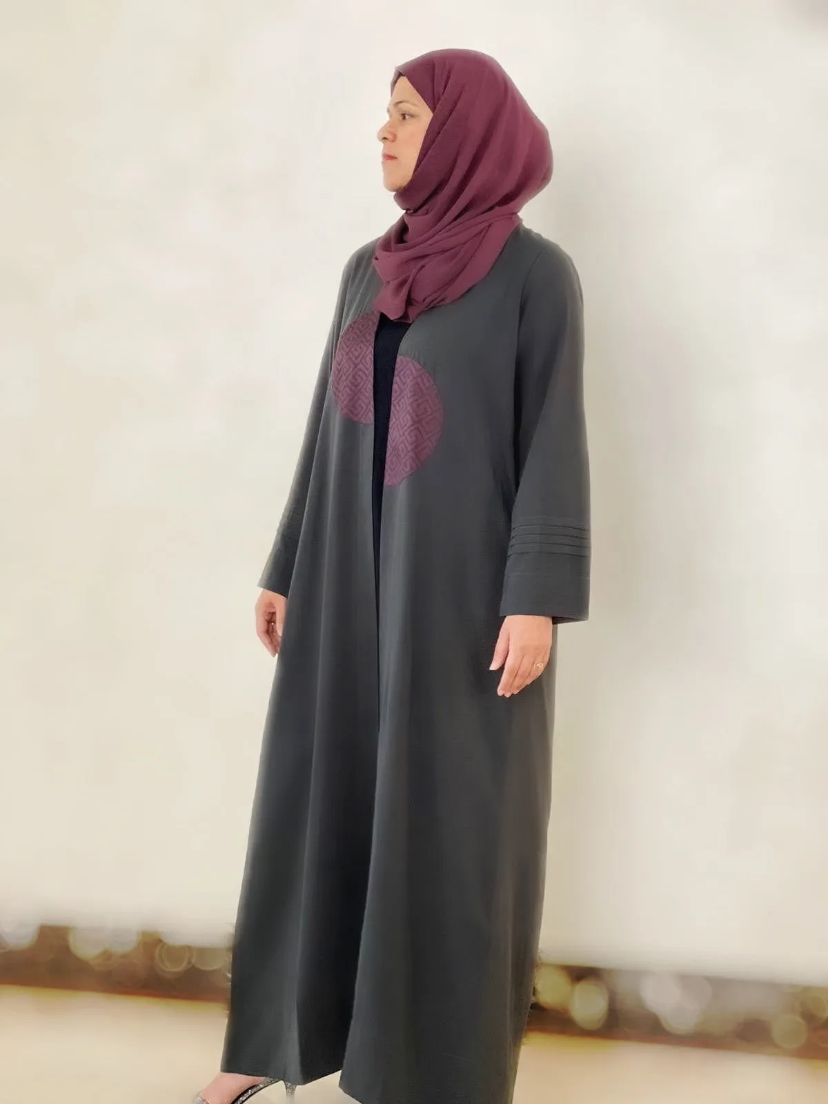 Grey Abaya With Silk Applique