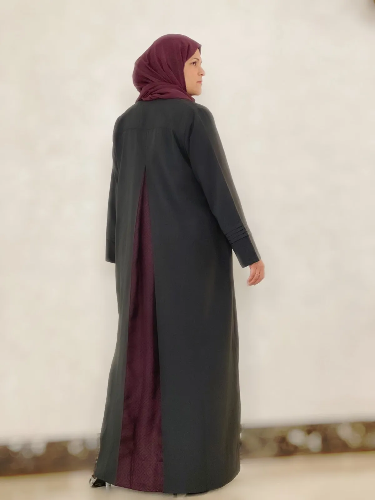 Grey Abaya With Silk Applique