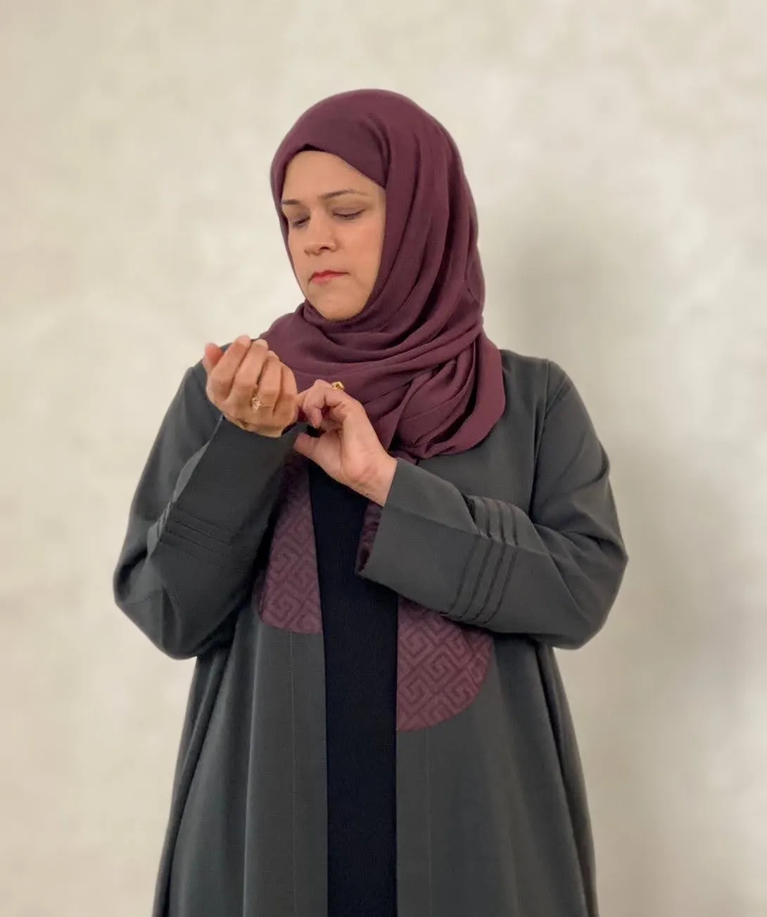 Grey Abaya With Silk Applique