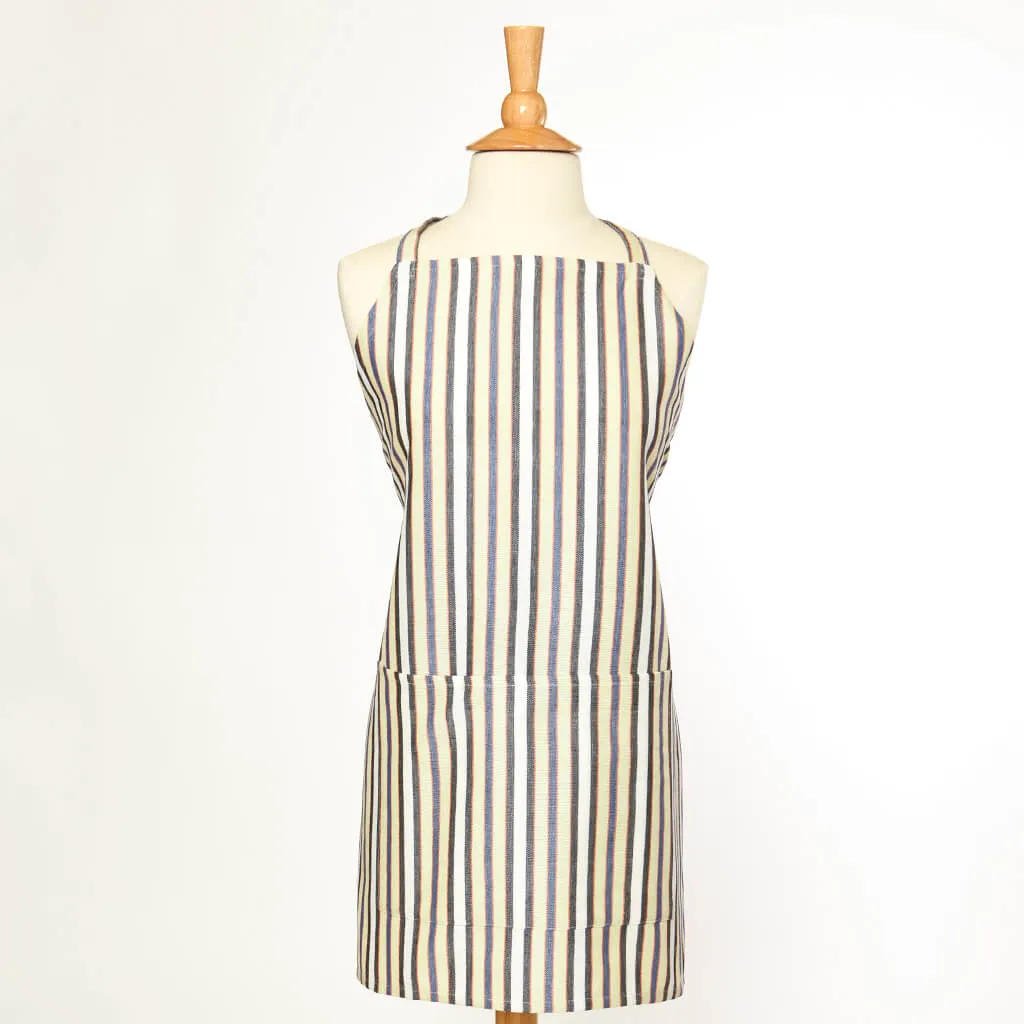 Hand Woven Bib Apron | Celery & White Stripes