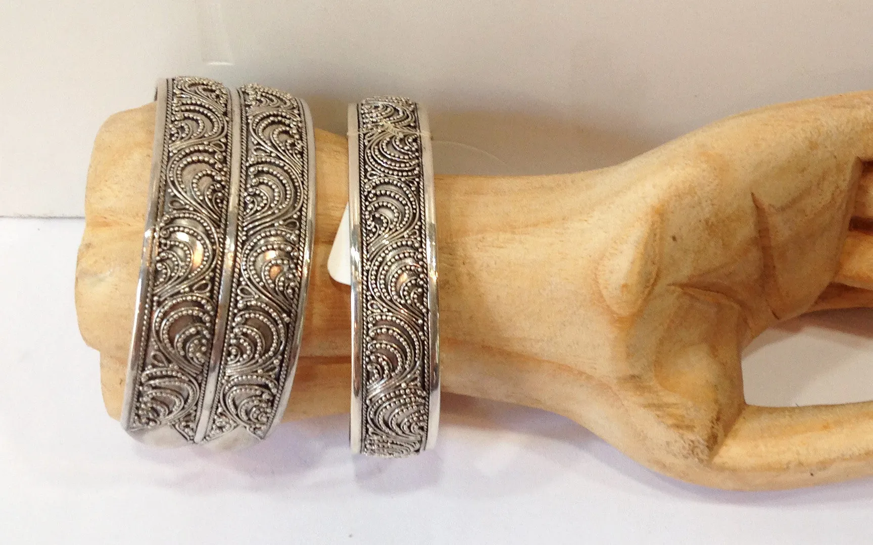 Handmade Paisley Balinese Sterling Silver Cuff Bracelet