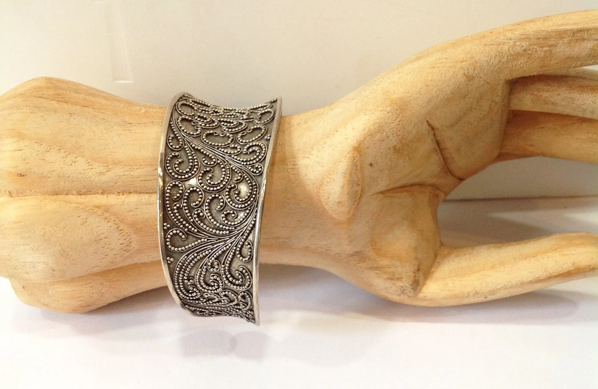 Handmade Paisley Balinese Sterling Silver Cuff Bracelet