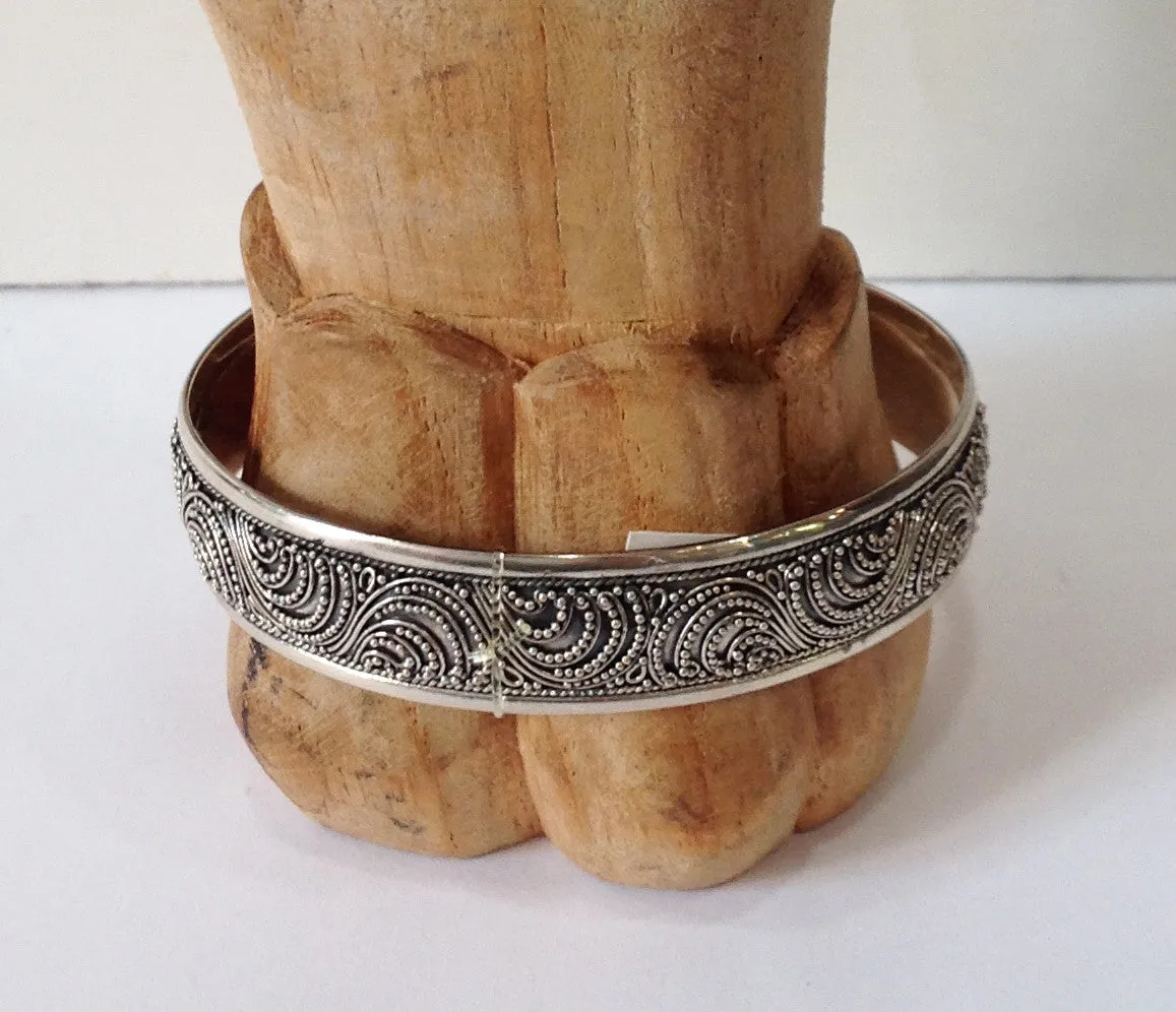 Handmade Paisley Balinese Sterling Silver Cuff Bracelet
