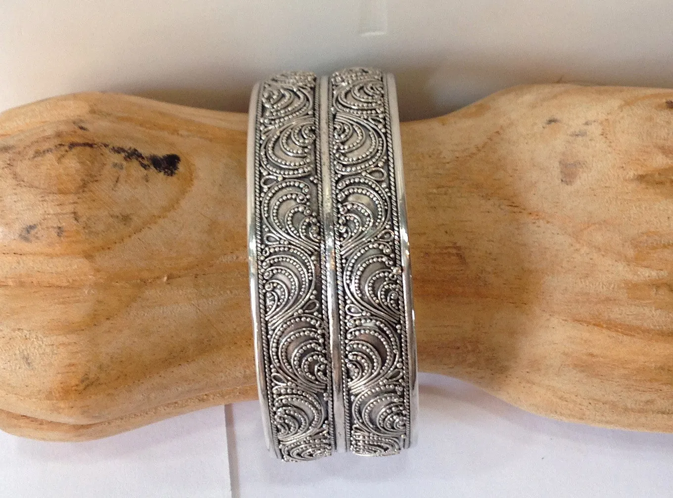 Handmade Paisley Balinese Sterling Silver Cuff Bracelet