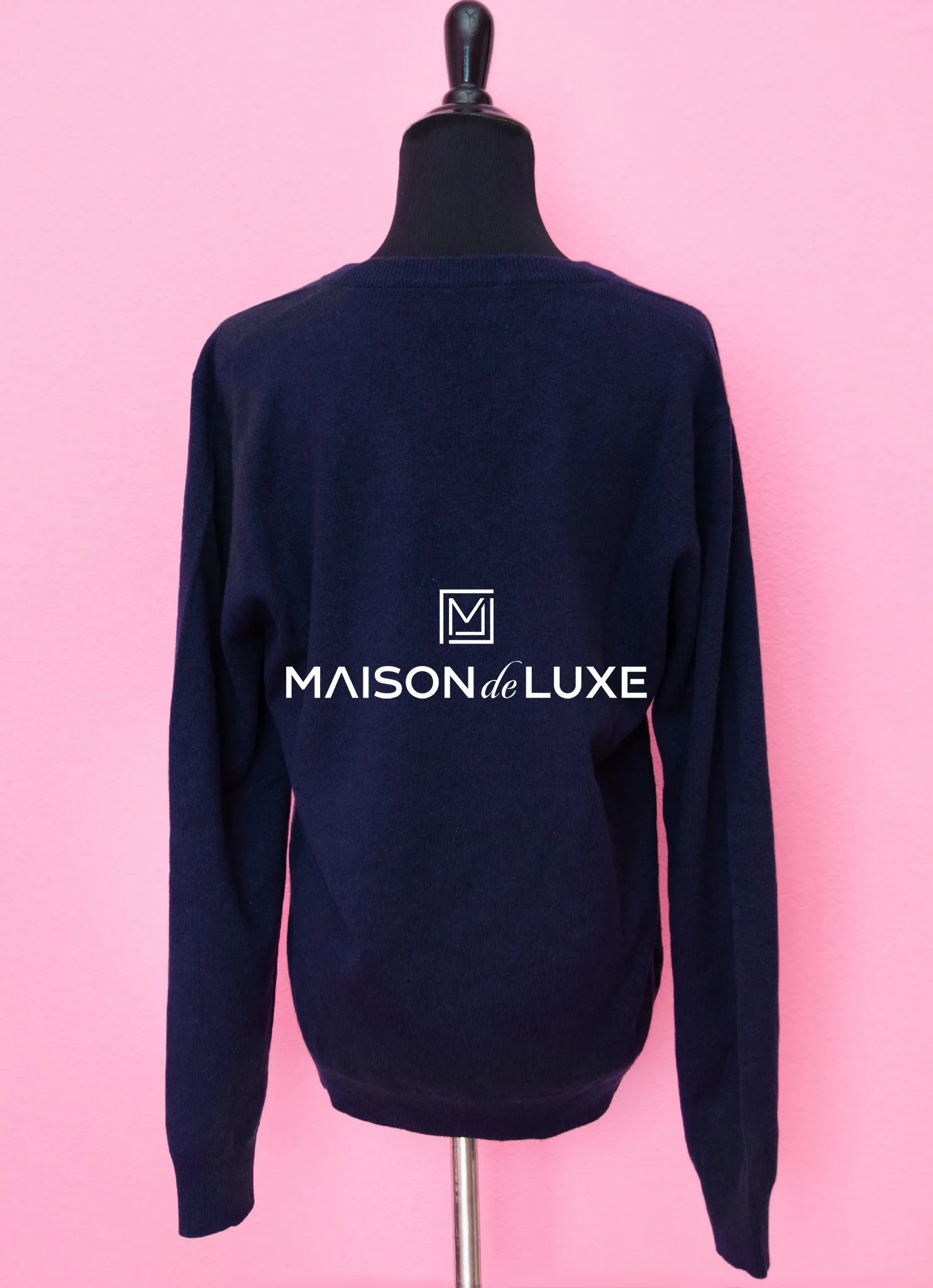 Hermes Blue Marine V-Neck Cashmere Sweater L