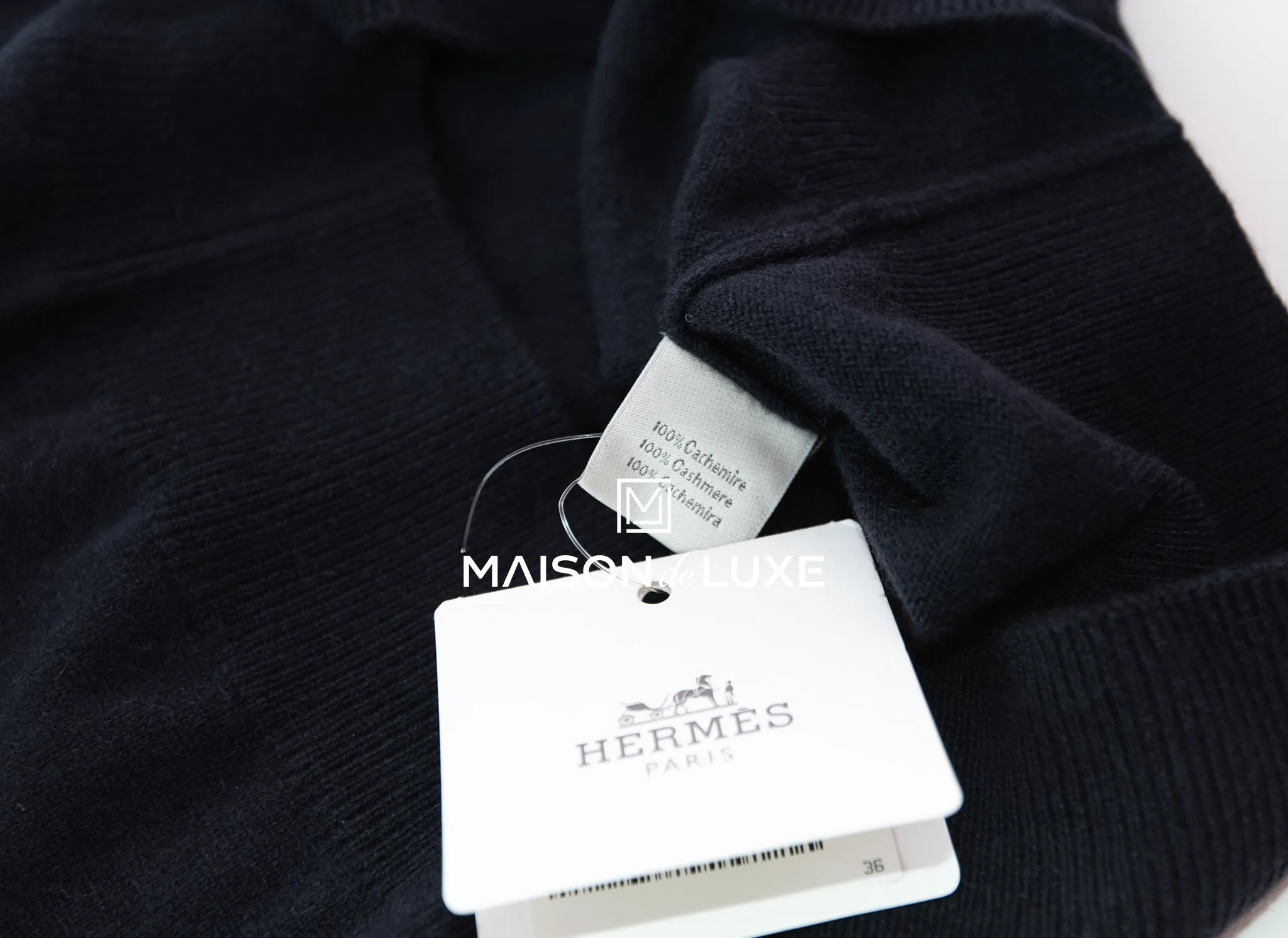 Hermes Blue Marine V-Neck Cashmere Sweater L