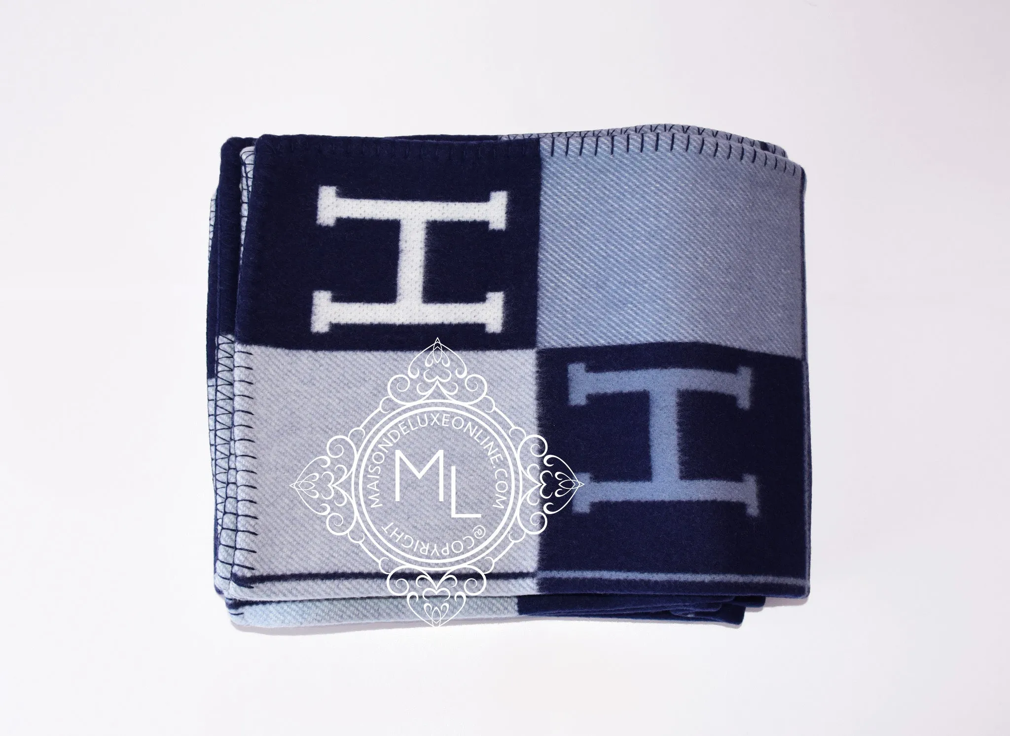 Hermes Caban Blue Wool Cashmere H Avalon III Blanket