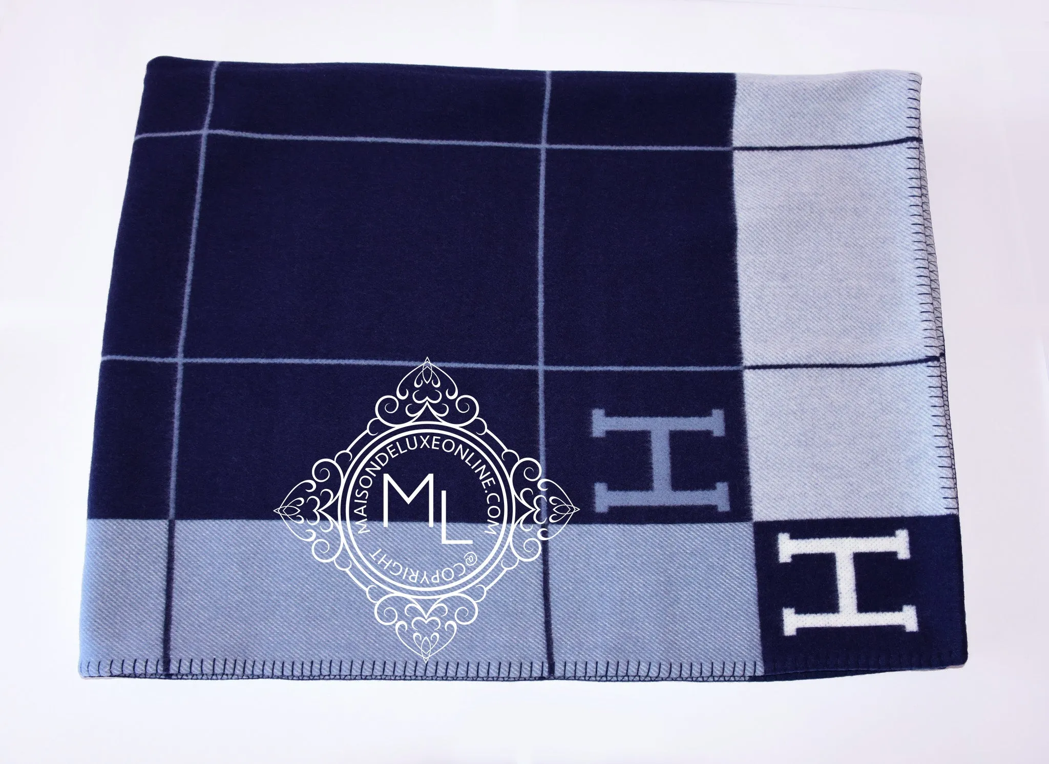 Hermes Caban Blue Wool Cashmere H Avalon III Blanket