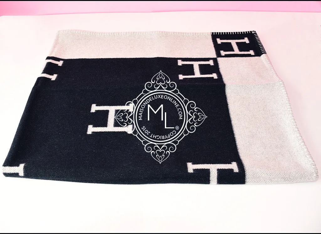 Hermes Large Black Noir Wool Cashmere H Avalon Blanket