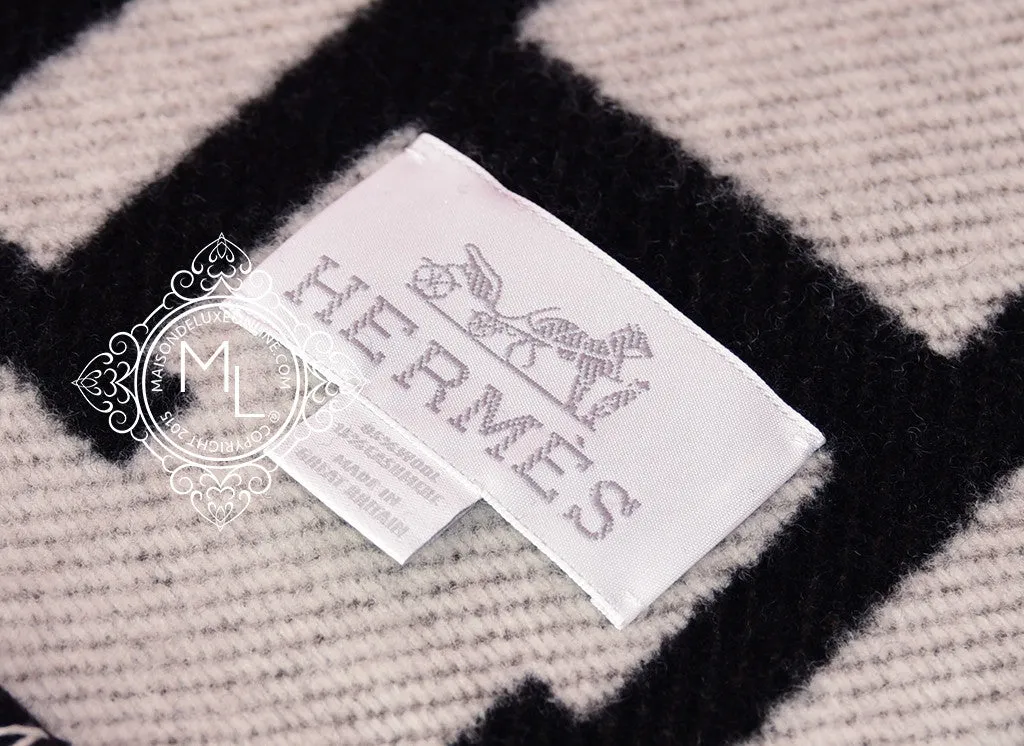 Hermes Large Black Noir Wool Cashmere H Avalon Blanket