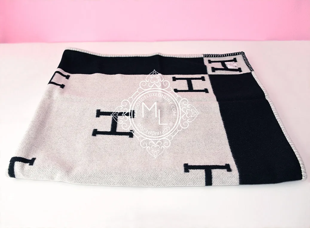 Hermes Large Black Noir Wool Cashmere H Avalon Blanket