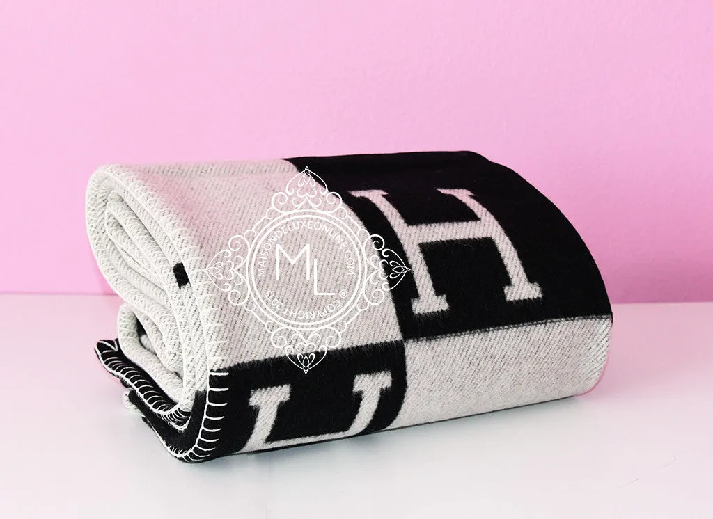 Hermes Large Black Noir Wool Cashmere H Avalon Blanket