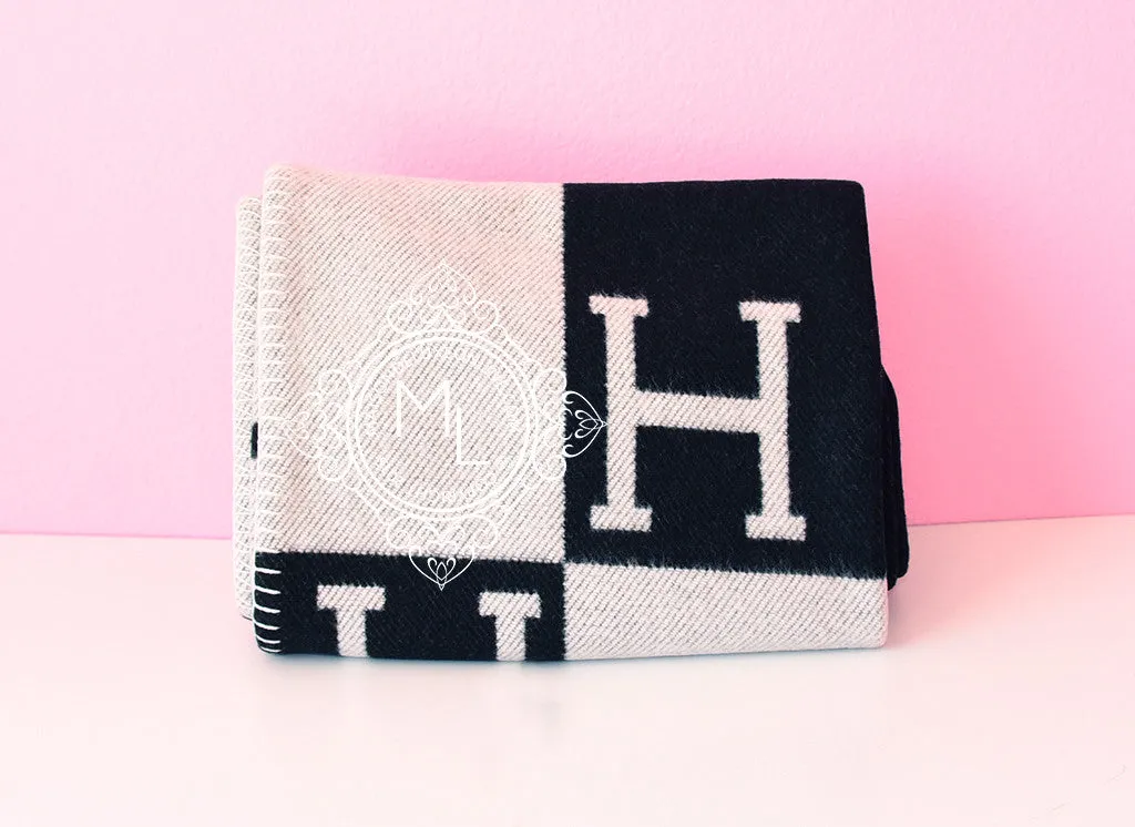 Hermes Large Black Noir Wool Cashmere H Avalon Blanket