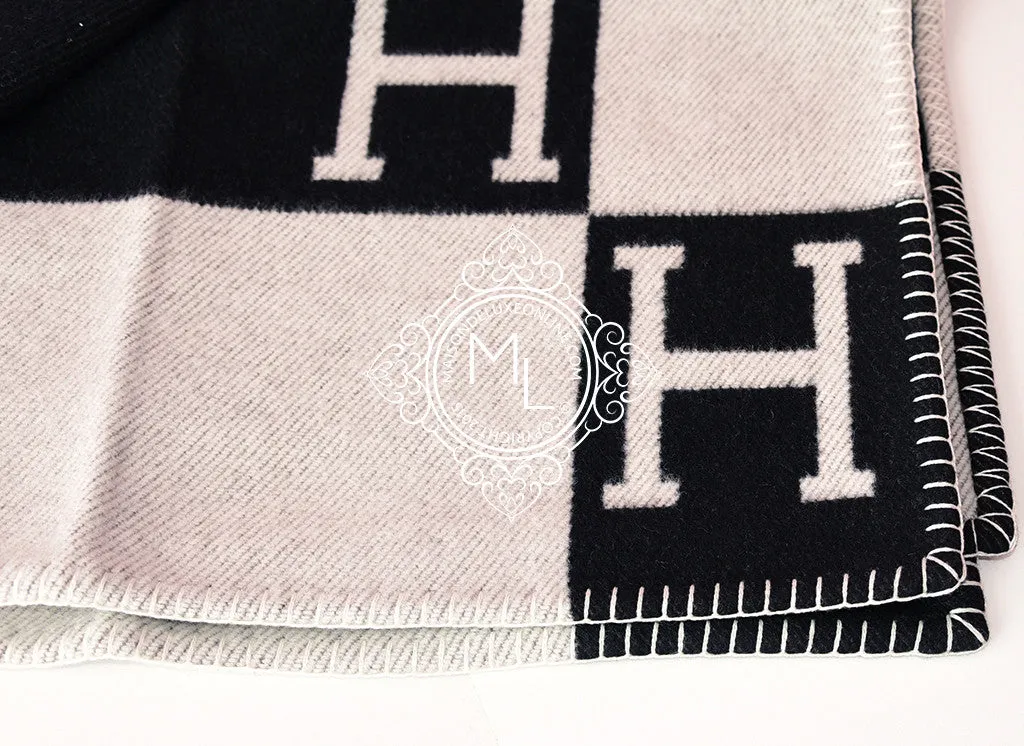 Hermes Large Black Noir Wool Cashmere H Avalon Blanket