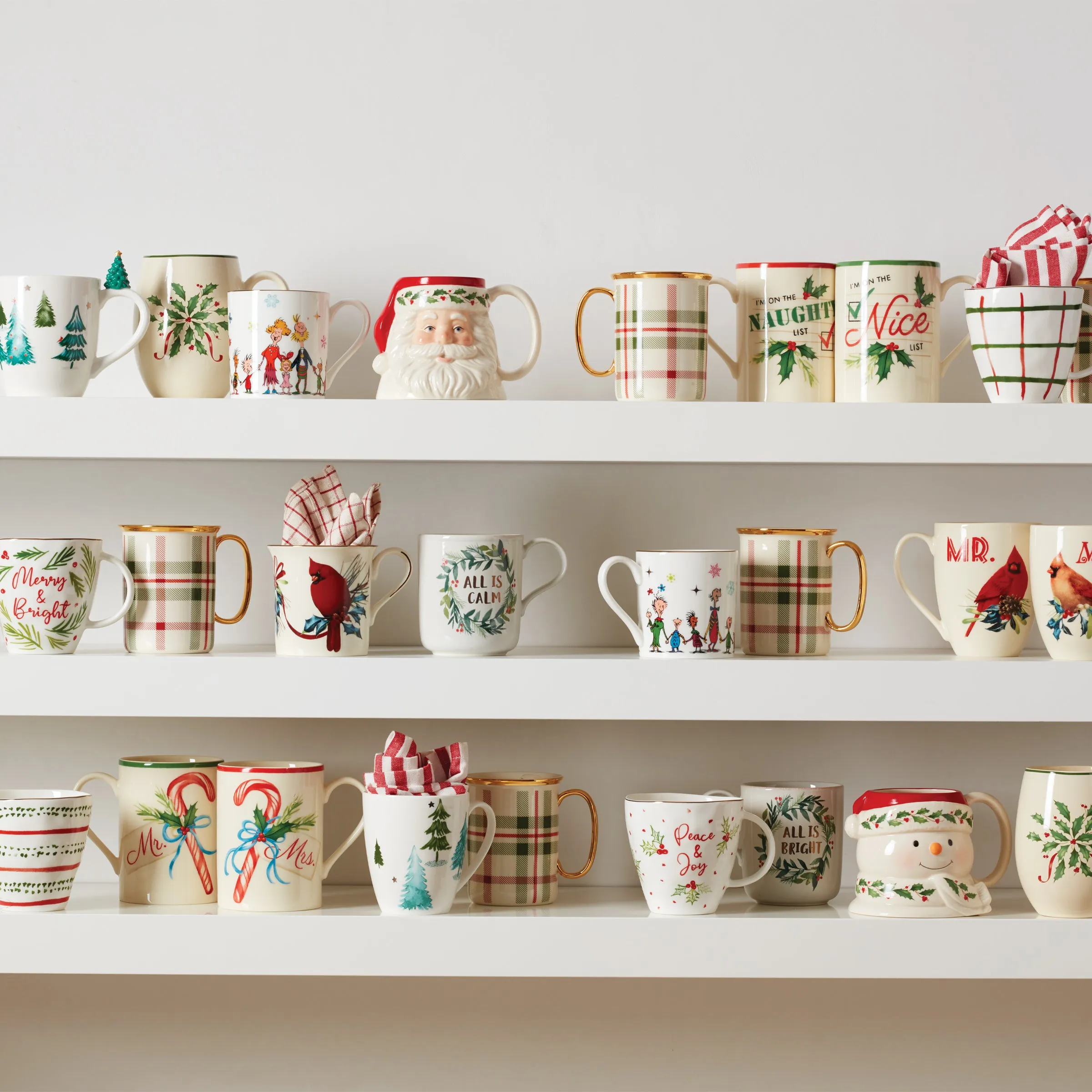 Holiday Plaid Mugs, Set of 4