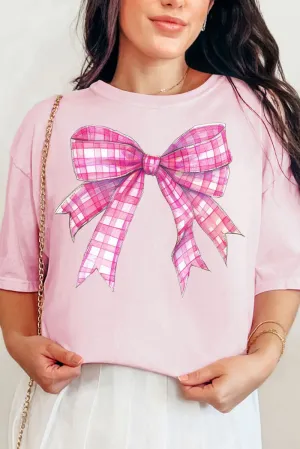 Hot Pink Gingham Bow Comfort Colors Adult Ring-Spun Cotton Tee