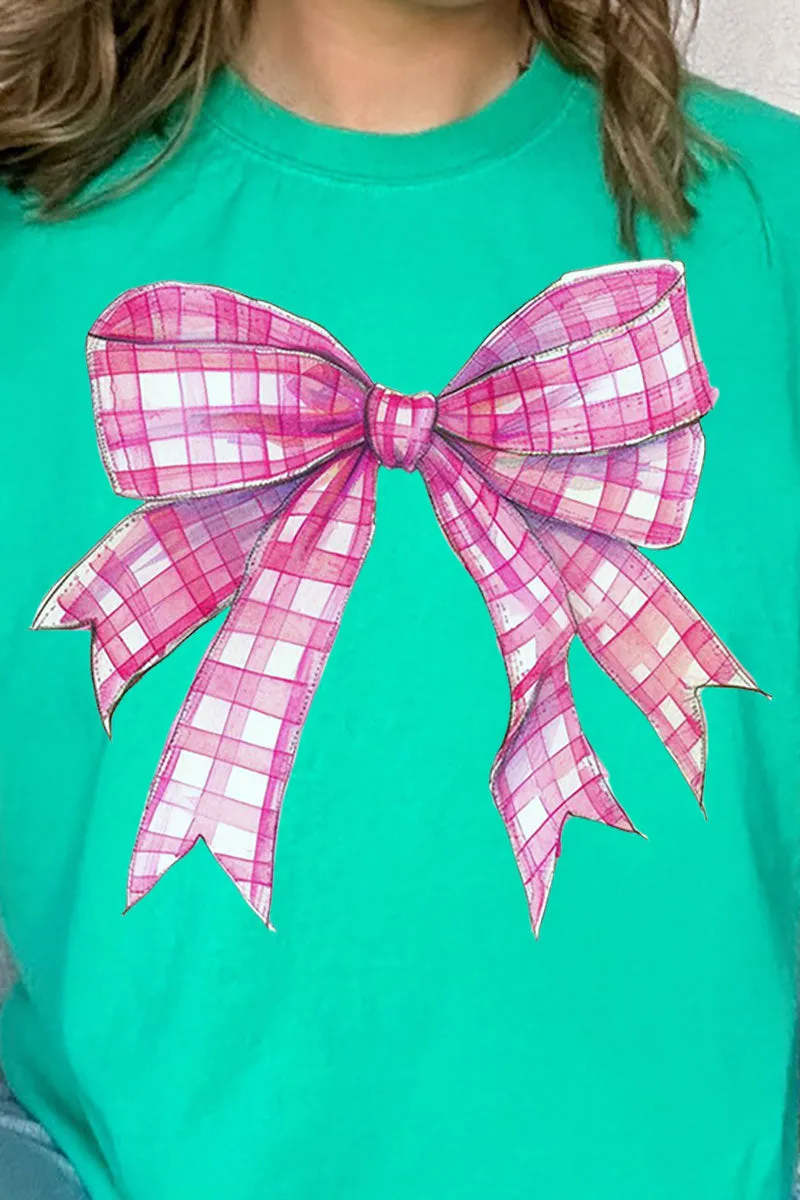 Hot Pink Gingham Bow Comfort Colors Adult Ring-Spun Cotton Tee