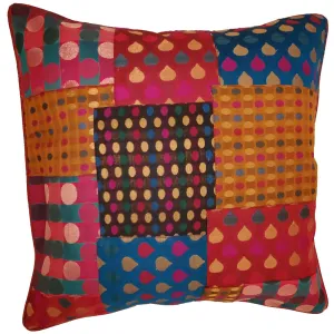 Indian Patchwork Silk Polka Dot Cushion Cover Design Home Accent Furnishing - 16" x 16"