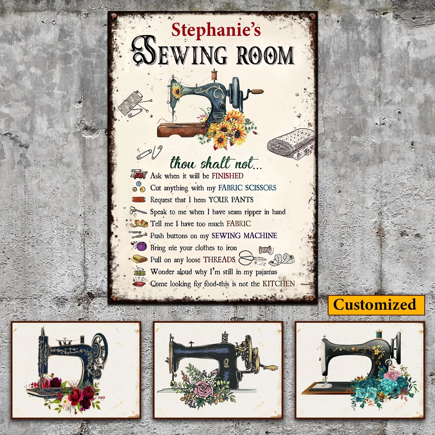 Indoor Decor Sewing Room Rules Personalized Custom Classic Metal Signs