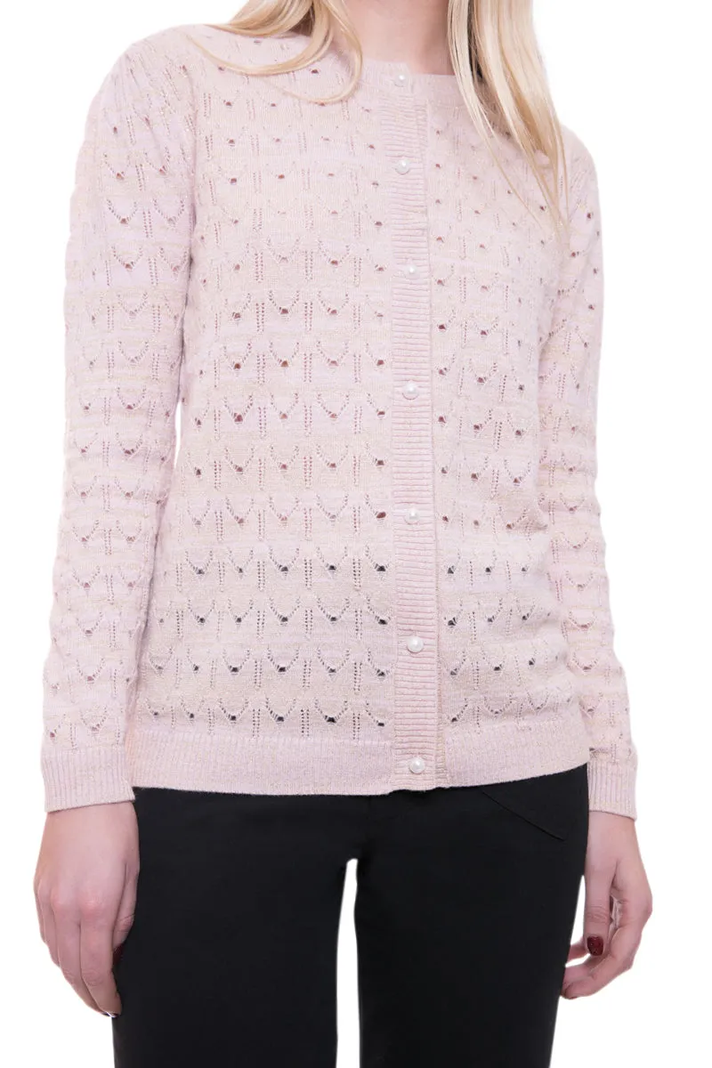 Lace Knit Cashmere Pink Cardigan