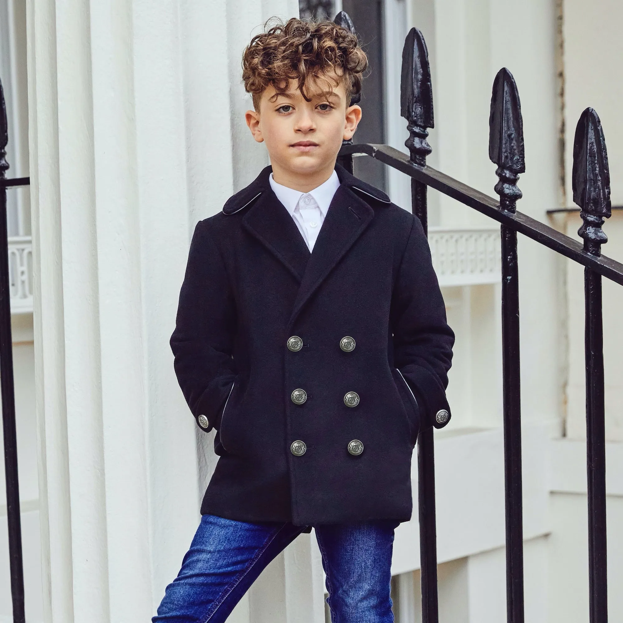 Lambeth Cashmere Boys Reefer Coat - Ink Blue