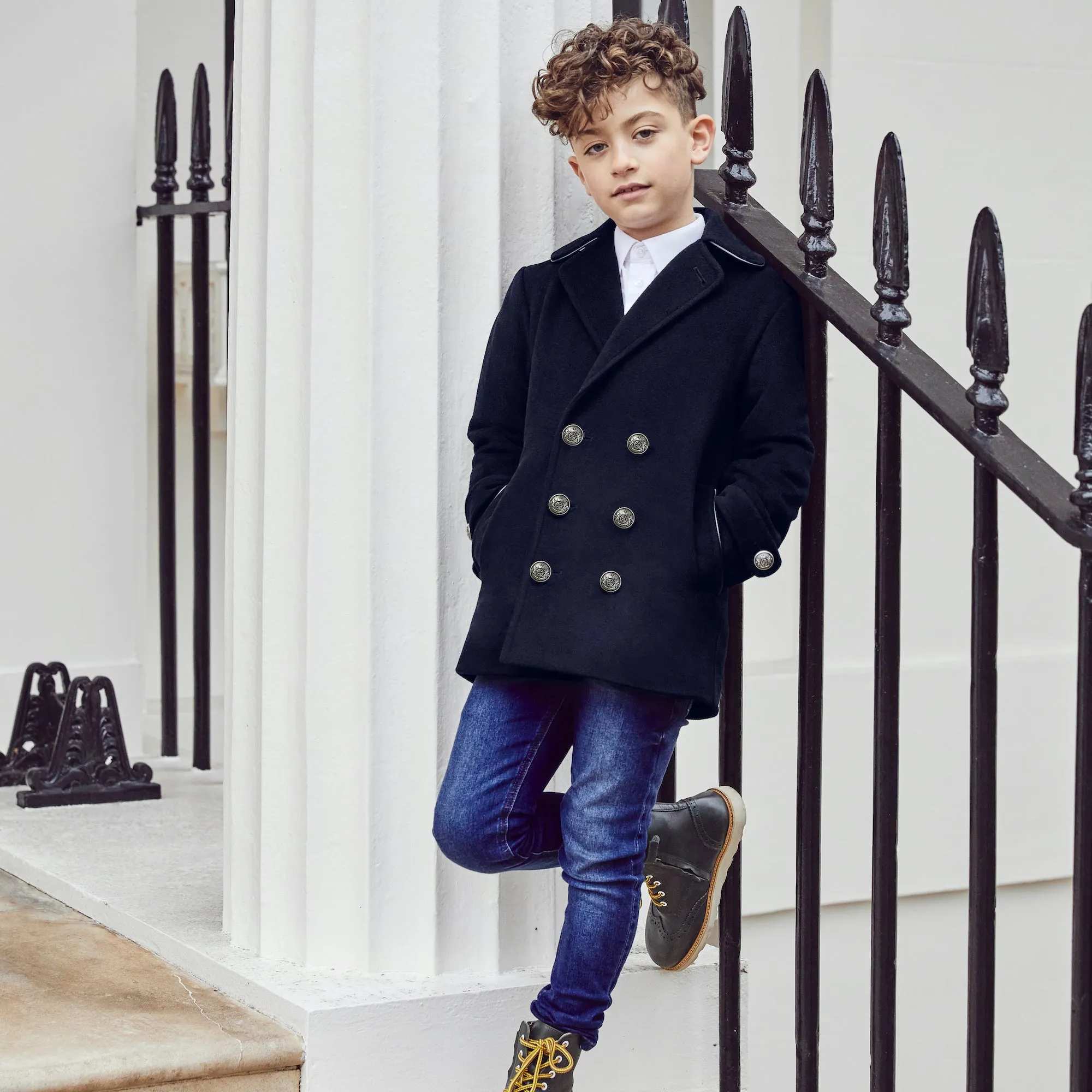 Lambeth Cashmere Boys Reefer Coat - Ink Blue